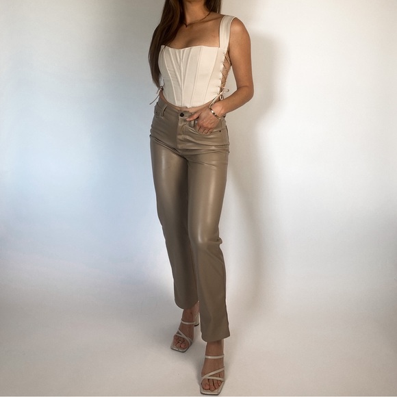 Taupe Faux Leather Straight Leg Pants - Picture 2 of 3